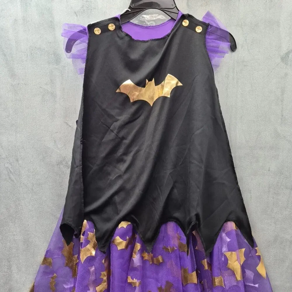 DC Comics Batgirl Purple Gold Dress Costume Cape Youth Halloween Cosplay L 12-14
